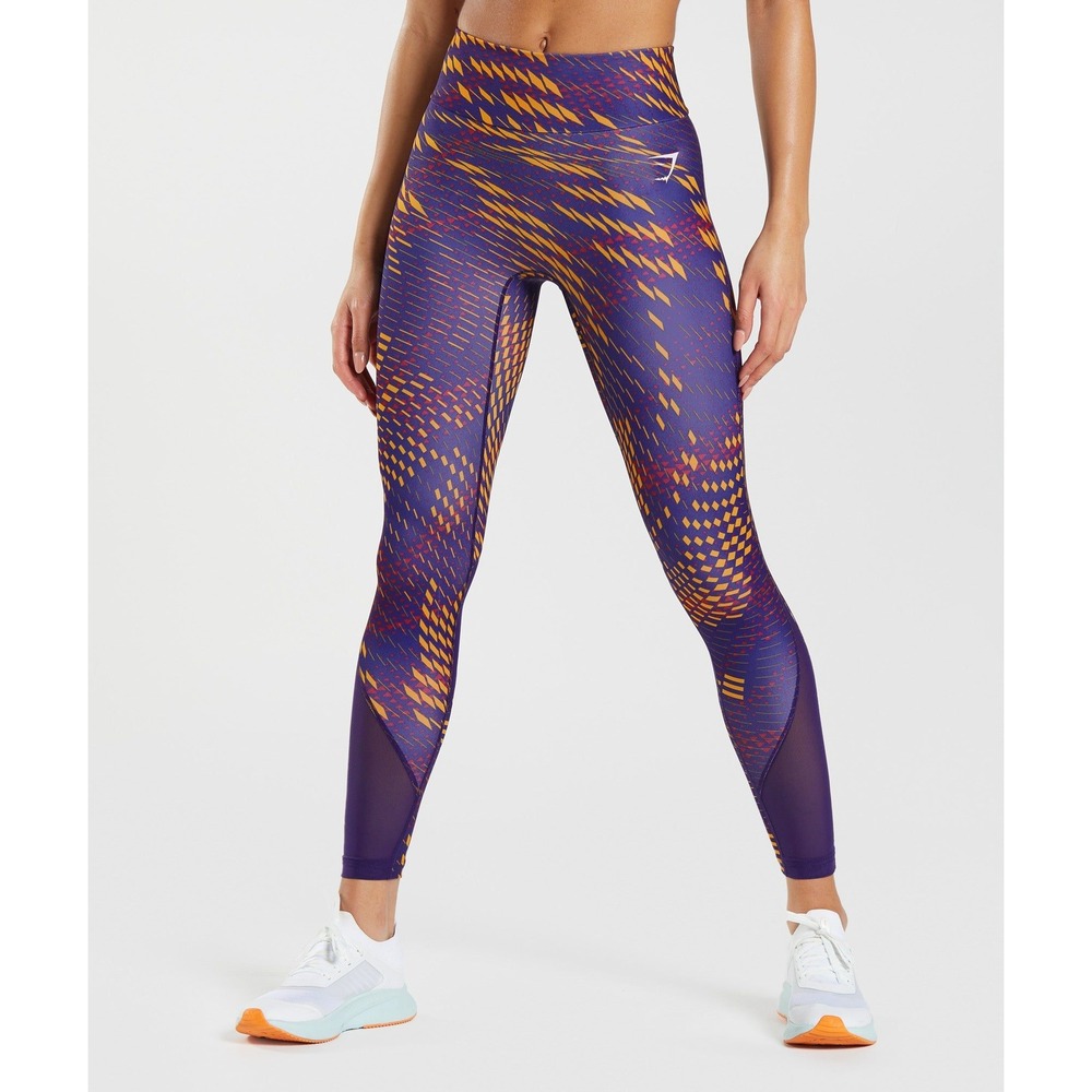 Gymshark Sport Running Leggings Neptune Purple Print High Waisted Graphic Mesh S
